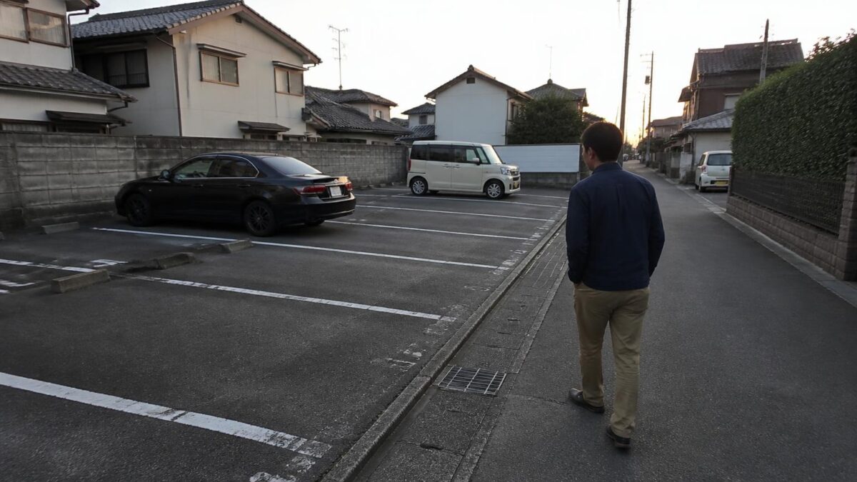 月極駐車場の満車を想定して周辺エリアまで探す様子
